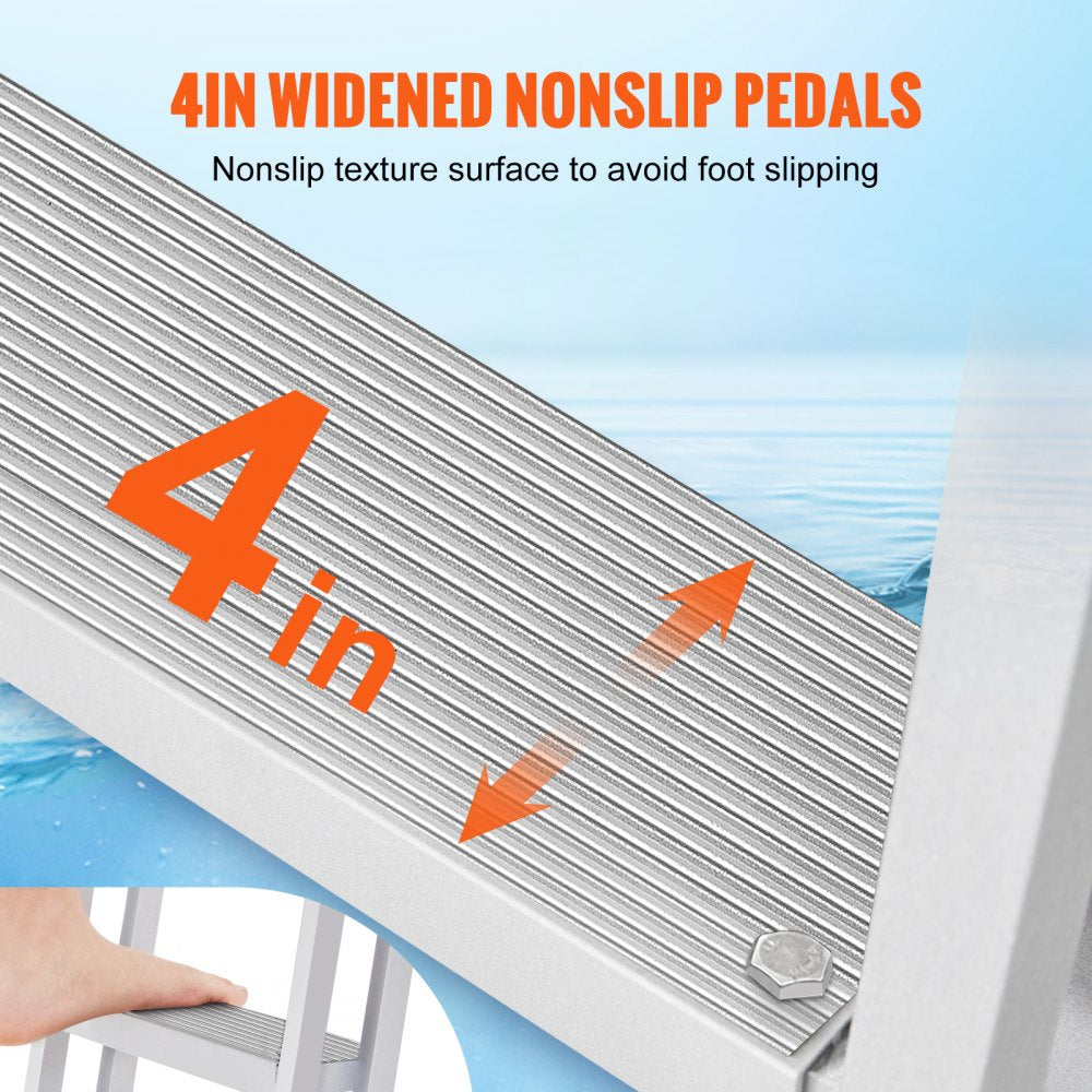 Dock Ladder, Retractable 4 Steps, 350 lbs Load Capacity, Aluminum Alloy Pontoon Boat Ladder with 55.1``-67.1`` Adjustable Height, 4`` Wide Step & Rubber Mat, for Ship/Lake/Pool/Marine Boarding