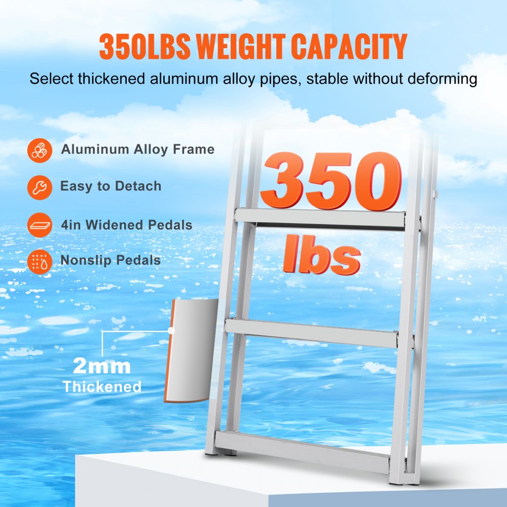 Dock Ladder, Retractable 5 Steps, 350 lbs Load Capacity, Aluminum Alloy Pontoon Boat Ladder with 66.9``-78.9`` Adjustable Height, 4`` Wide Step & Rubber Mat, for Ship/Lake/Pool/Marine Boarding
