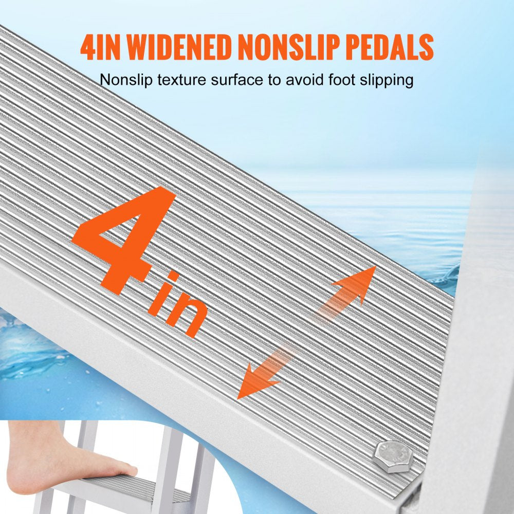 Dock Ladder, Retractable 5 Steps, 350 lbs Load Capacity, Aluminum Alloy Pontoon Boat Ladder with 66.9``-78.9`` Adjustable Height, 4`` Wide Step & Rubber Mat, for Ship/Lake/Pool/Marine Boarding