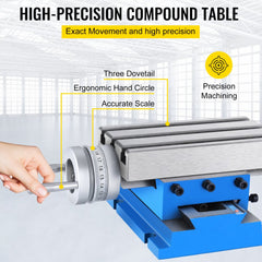 Bostome milling machine cross slide work table, 7.3x4 inches, with ergonomic cranks and T-shaped grooves.