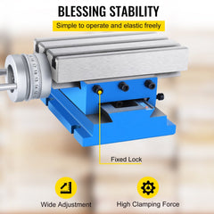 Bostome milling machine cross slide work table, 7.3x4 inches, with ergonomic cranks and T-shaped grooves.