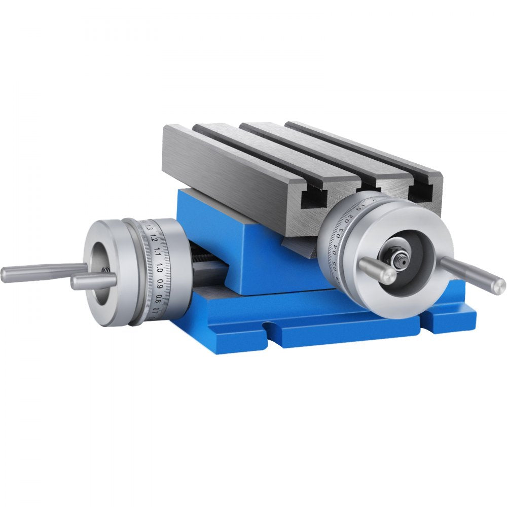 Bostome milling machine cross slide work table, 7.3x4 inches, with ergonomic cranks and T-shaped grooves.