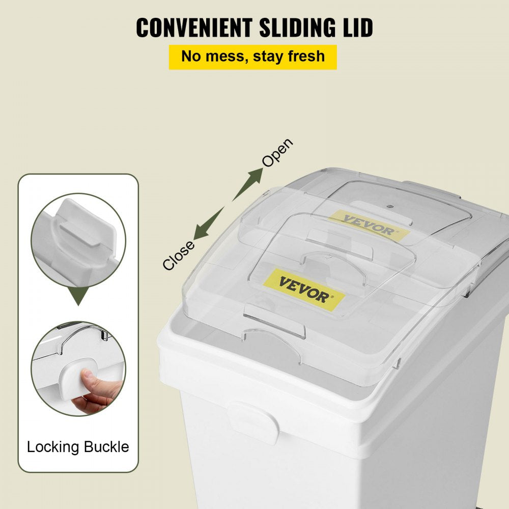 Ingredient Bin, 6.6 Gallons Capacity Ingredient Storage Bin, 3 Pcs/Set, PP Material Flour Bins On Wheels, White Shelf Ingredient Bin with Scoop and Sliding Lid, Commercial Storage Bins