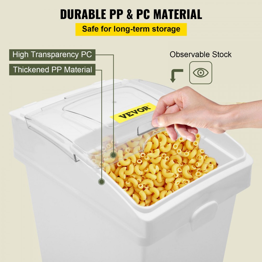 Ingredient Bin, 6.6 Gallons Capacity Ingredient Storage Bin, 3 Pcs/Set, PP Material Flour Bins On Wheels, White Shelf Ingredient Bin with Scoop and Sliding Lid, Commercial Storage Bins