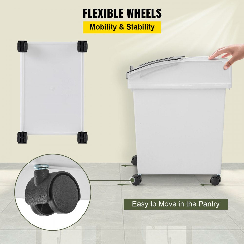 Ingredient Bin, 6.6 Gallons Capacity Ingredient Storage Bin, 3 Pcs/Set, PP Material Flour Bins On Wheels, White Shelf Ingredient Bin with Scoop and Sliding Lid, Commercial Storage Bins