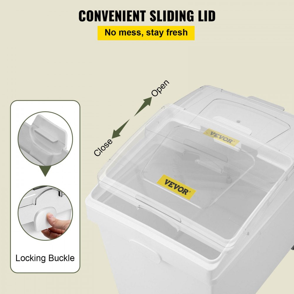 Ingredient Bin, 10.5 Gallons Capacity Ingredient Storage Bin, PP Material Flour Bins On Wheels, White Shelf Ingredient Bin with Scoop and Sliding Lid, Commercial Storage Bins 3 Pcs/Set