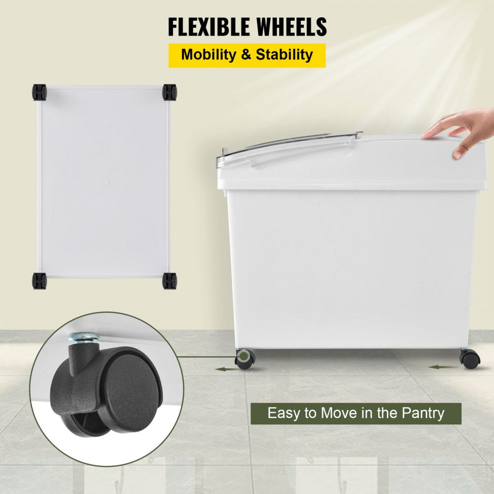 Ingredient Bin, 10.5 Gallons Capacity Ingredient Storage Bin, PP Material Flour Bins On Wheels, White Shelf Ingredient Bin with Scoop and Sliding Lid, Commercial Storage Bins 3 Pcs/Set
