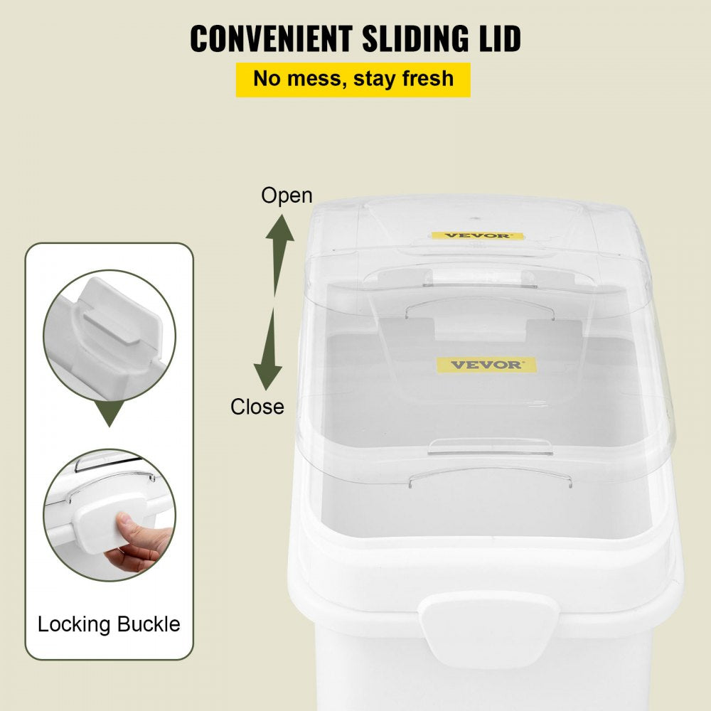 27 Gallon Ingredient Storage Bin 500 Cup Ingredient Bin with Scoop and Sliding Lid Commercial Food Container Ideal for Kitchen, White