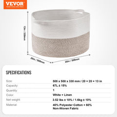 Cotton Rope Storage Basket 67L Woven Blanket Basket 20 x 20 x 13 in