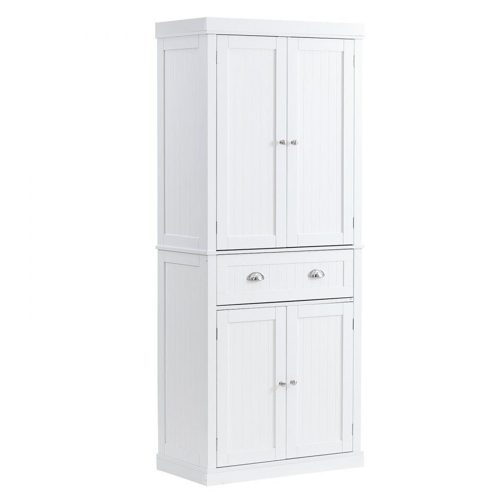 72" Kitchen Pantry Storage Cabinet, Freestanding Utility Cabinets with Doors, Drawer and 3 Adjustable Shelves, Tall Food Buffet Pantries for Kitchen, Living Room, Dinning Room, Laundry, White