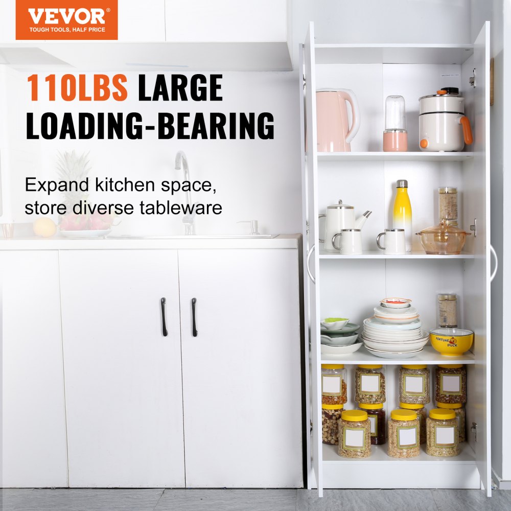 Kitchen Pantry Cabinet 60" Tall Food Pantry Storage Cabinet 110LB Loading