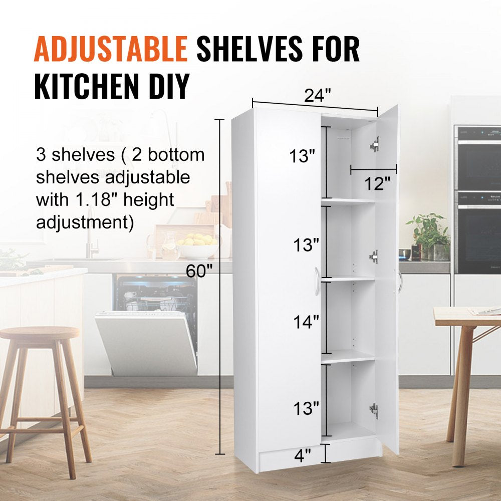 Kitchen Pantry Cabinet 60" Tall Food Pantry Storage Cabinet 110LB Loading