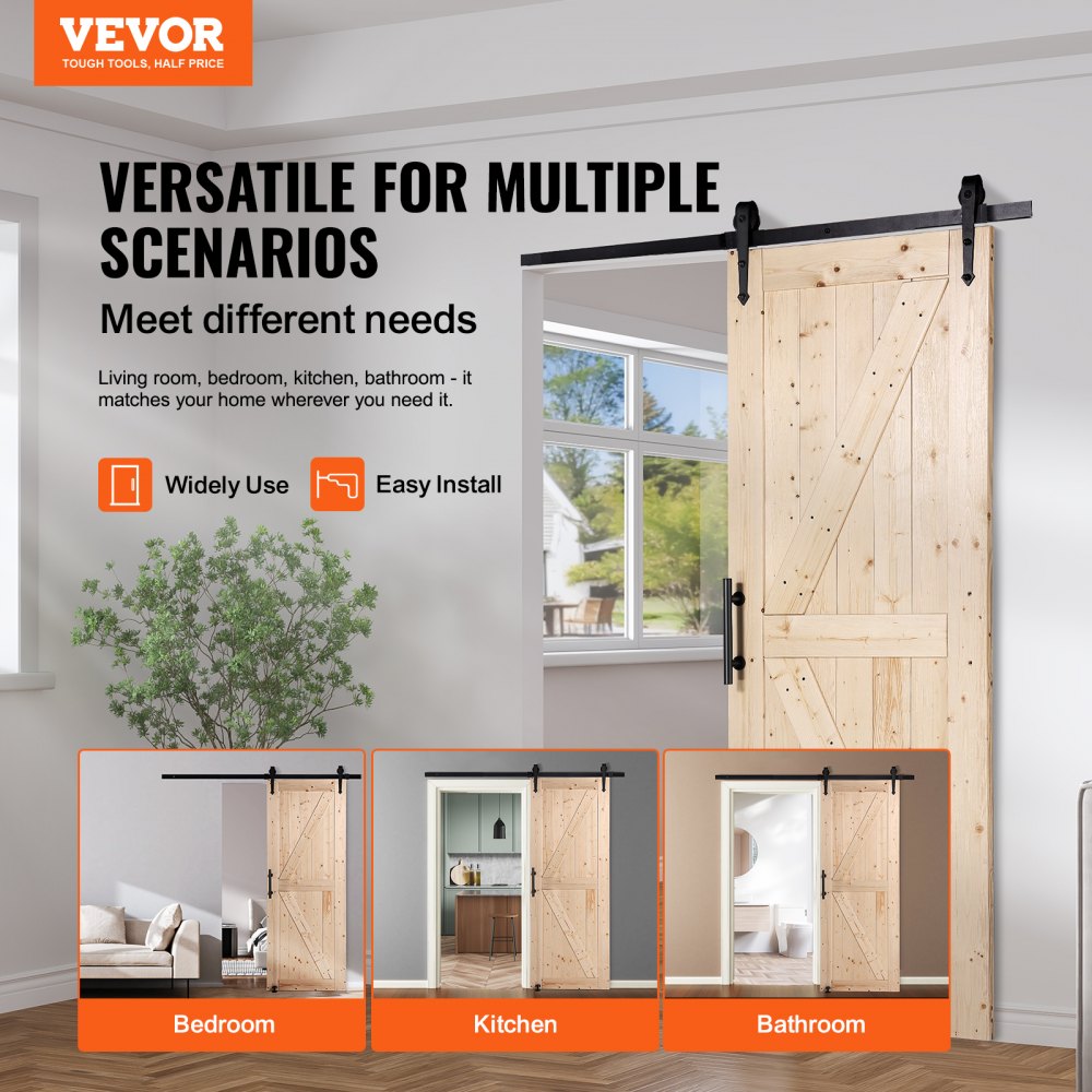 Barn Door and Hardware Kit, 30" x 84" Wood Sliding Barn Door, Smoothly and Quietly, Barn Door Kit with 8-in-1 Floor Guide and Door Handle, Spruce Wood Panelled Slab, Easy to Install