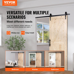 Barn Door and Hardware Kit, 30" x 84" Wood Sliding Barn Door, Smoothly and Quietly, Barn Door Kit with 8-in-1 Floor Guide and Door Handle, Spruce Wood Panelled Slab, Easy to Install