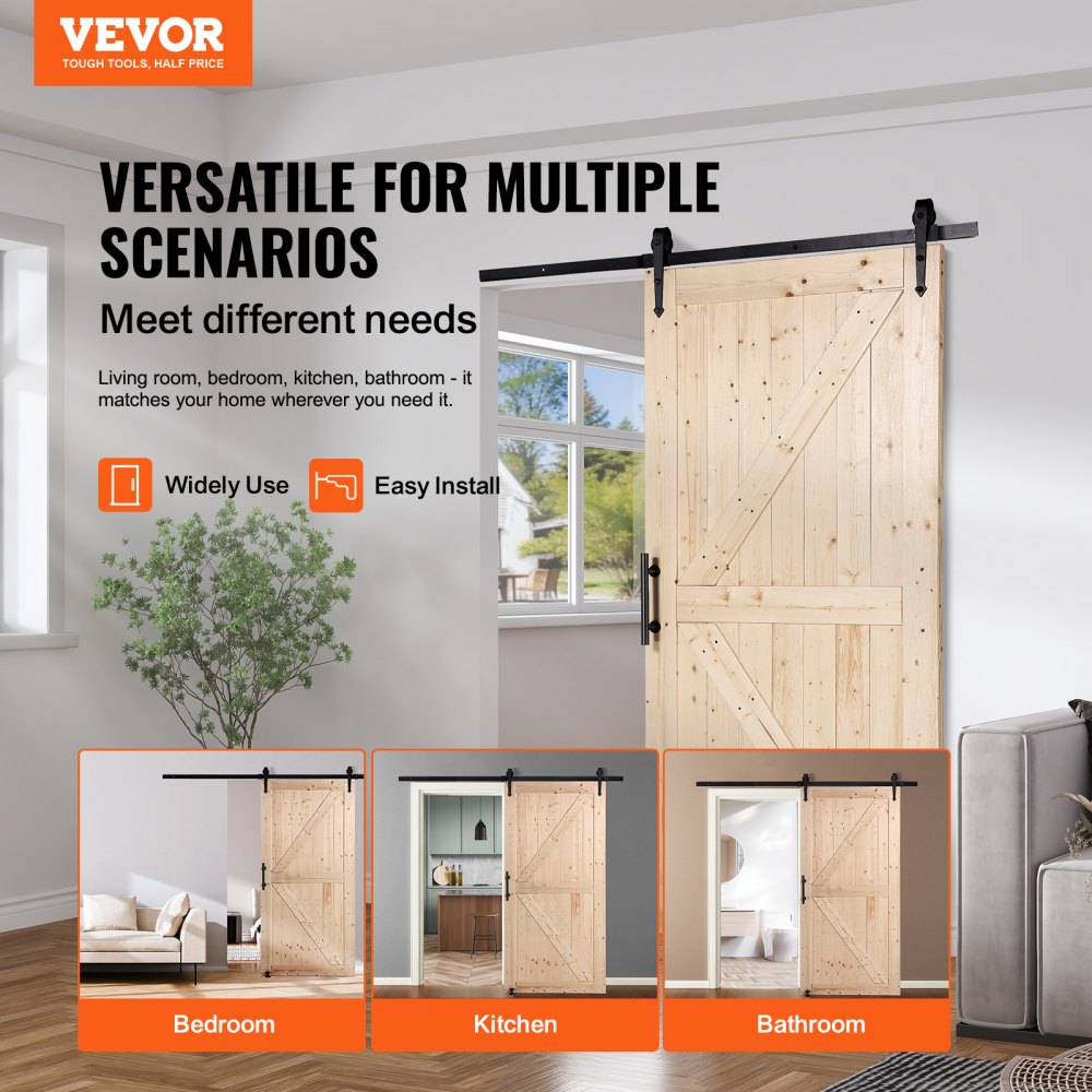 Barn Door and Hardware Kit, 42" x 84" Wood Sliding Barn Door, Smoothly and Quietly, Barn Door Kit with 8-in-1 Floor Guide and Door Handle, Spruce Wood Panelled Slab, Easy to Install