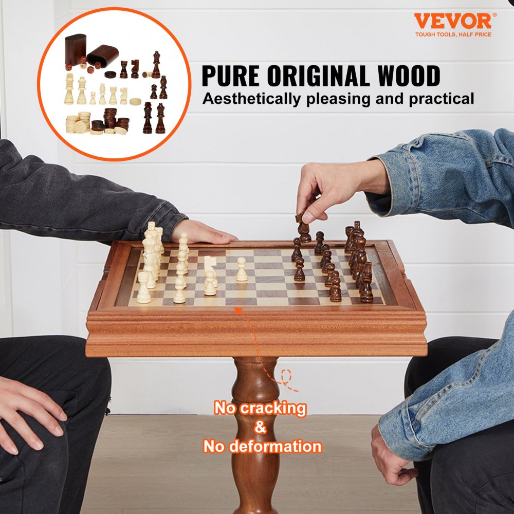 3-IN-1 Chess Checkers Backgammon Table Set, 18 Inch Premium Wooden Chess Table, Deluxe Combo Game Table Furniture Set, Chess Set Board Game Gift for Family Board Games