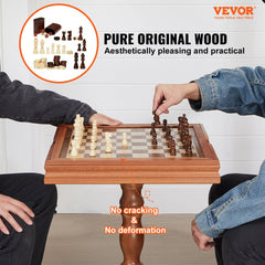 3-IN-1 Chess Checkers Backgammon Table Set, 18 Inch Premium Wooden Chess Table, Deluxe Combo Game Table Furniture Set, Chess Set Board Game Gift for Family Board Games