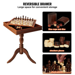 3-IN-1 Chess Checkers Backgammon Table Set, 18 Inch Premium Wooden Chess Table, Deluxe Combo Game Table Furniture Set, Chess Set Board Game Gift for Family Board Games