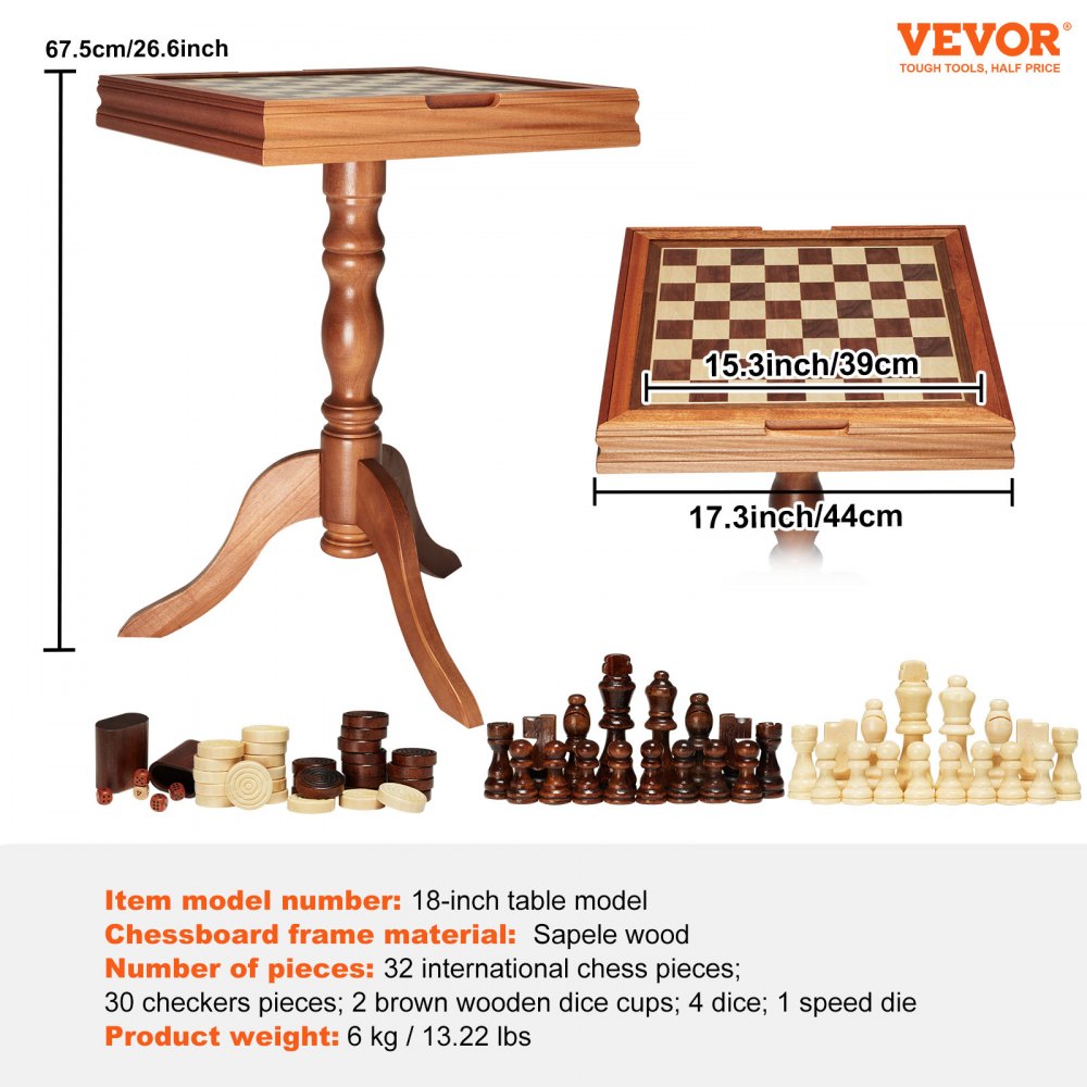 3-IN-1 Chess Checkers Backgammon Table Set, 18 Inch Premium Wooden Chess Table, Deluxe Combo Game Table Furniture Set, Chess Set Board Game Gift for Family Board Games