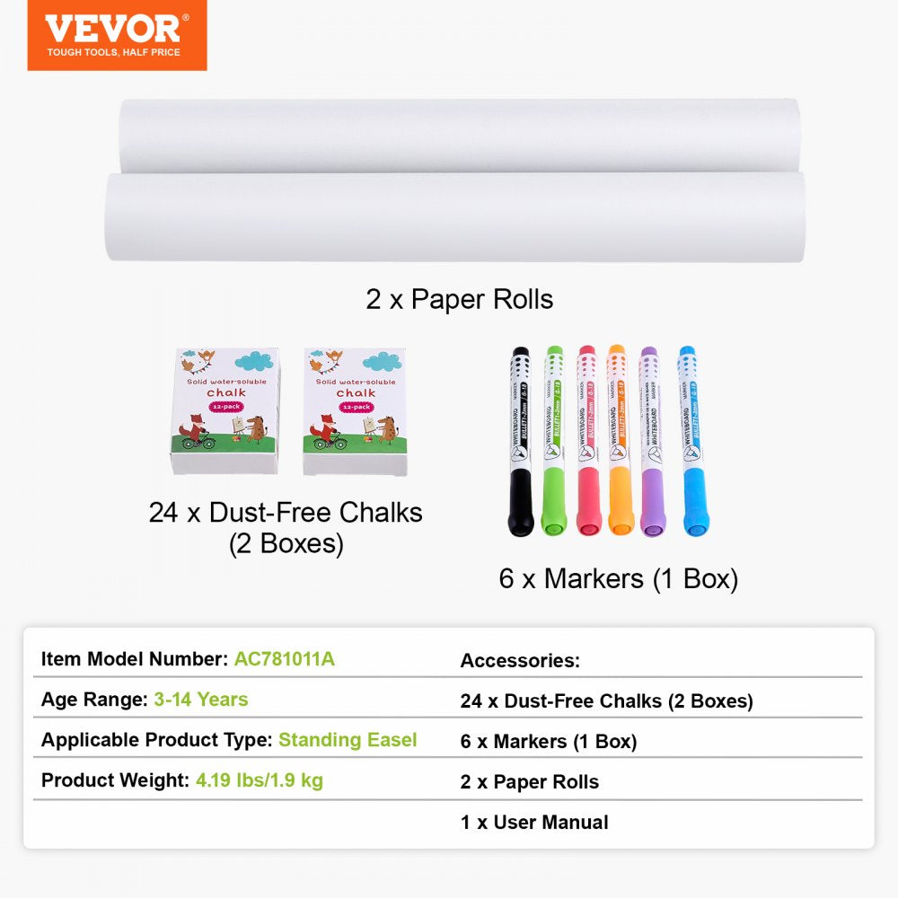 Easel Accessory Set Chalk & Markers & Paper Rolls 32PCS for Standing Easel