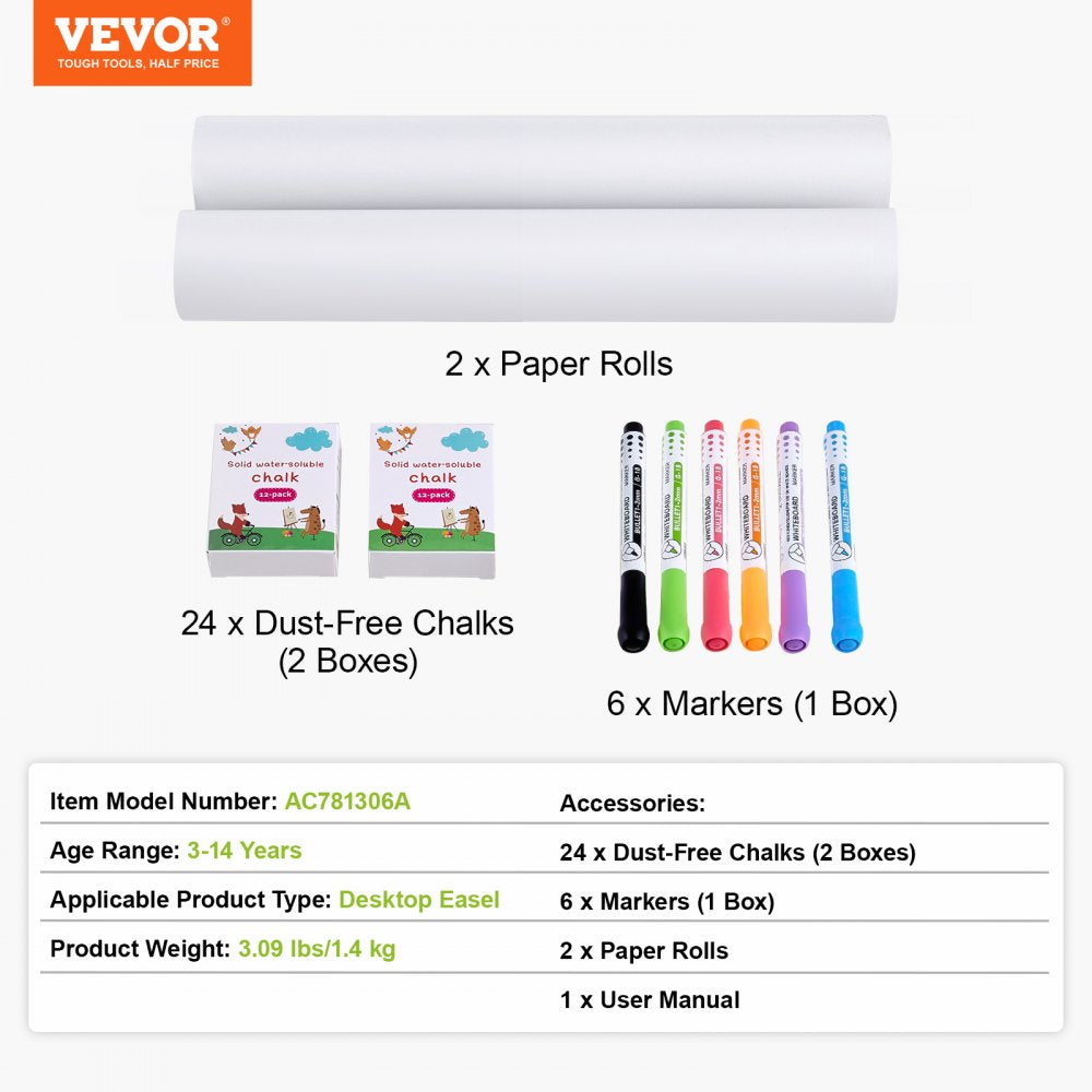 Easel Accessory Set Chalk & Markers & Paper Rolls 32PCS for Tabletop Easel