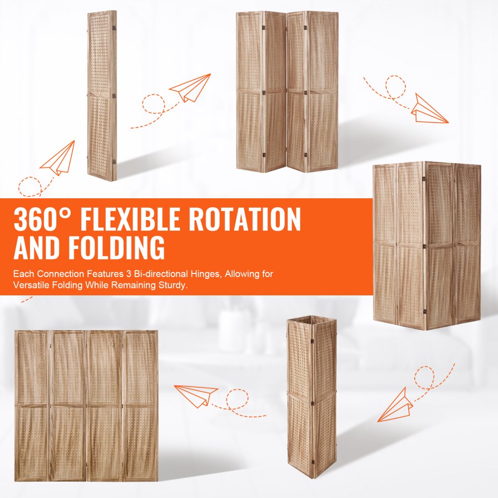 Wood Room Divider, 4 Panel Wood Folding Privacy Screen, 66.9 Inches Tall Indoor Carved Partition Divider, Portable Decoration Screen, for Room Separation, Home, Office, Restaurant & Bedroom
