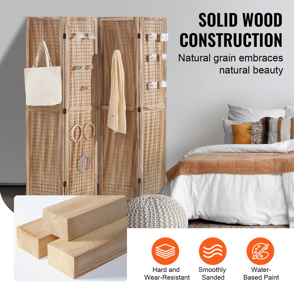 Wood Room Divider, 4 Panel Wood Folding Privacy Screen, 66.9 Inches Tall Indoor Carved Partition Divider, Portable Decoration Screen, for Room Separation, Home, Office, Restaurant & Bedroom
