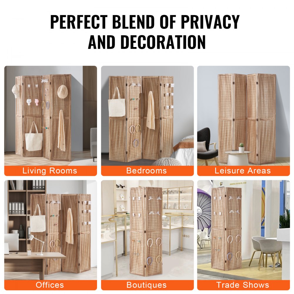 Wood Room Divider, 4 Panel Wood Folding Privacy Screen, 66.9 Inches Tall Indoor Carved Partition Divider, Portable Decoration Screen, for Room Separation, Home, Office, Restaurant & Bedroom