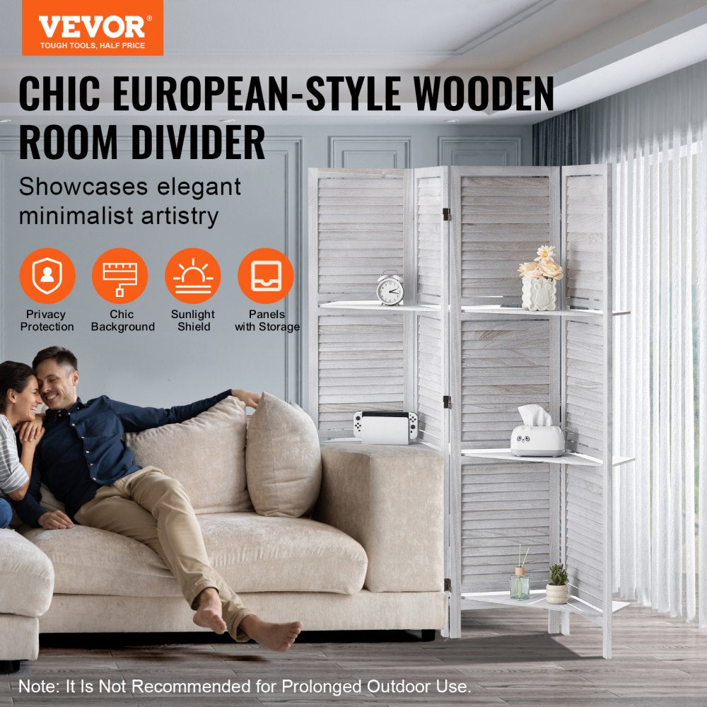 Wood Room Divider, 4 Panel Wood Folding Privacy Screen, 66.9 Inches Tall Indoor Louvered Partition Divider, Portable Decoration Screen, for Room Separation, Home, Office, Restaurant & Bedroom