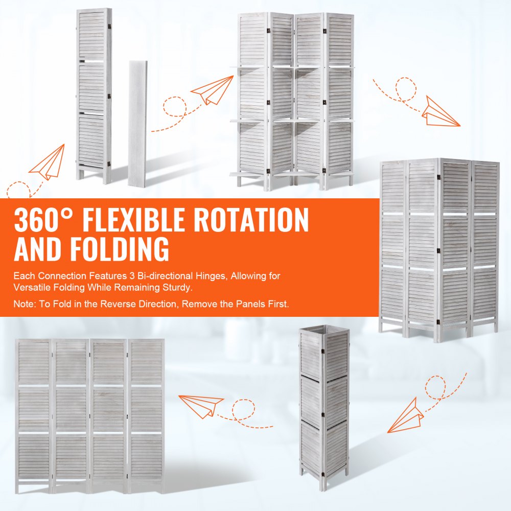 Wood Room Divider, 4 Panel Wood Folding Privacy Screen, 66.9 Inches Tall Indoor Louvered Partition Divider, Portable Decoration Screen, for Room Separation, Home, Office, Restaurant & Bedroom