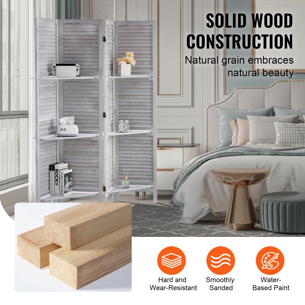 Wood Room Divider, 4 Panel Wood Folding Privacy Screen, 66.9 Inches Tall Indoor Louvered Partition Divider, Portable Decoration Screen, for Room Separation, Home, Office, Restaurant & Bedroom
