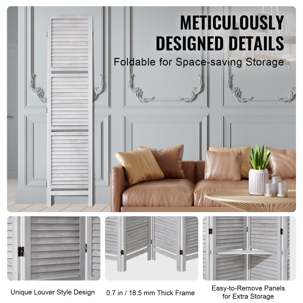 Wood Room Divider, 4 Panel Wood Folding Privacy Screen, 66.9 Inches Tall Indoor Louvered Partition Divider, Portable Decoration Screen, for Room Separation, Home, Office, Restaurant & Bedroom