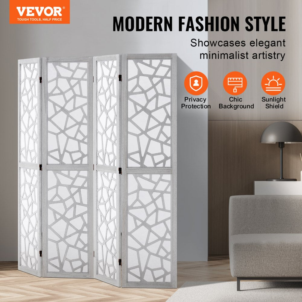Wood Room Divider, 4 Panel Wood Folding Privacy Screen, 66.9 Inches Tall Indoor Carved Wooden Partition, Portable Decoration Screen, for Room Separation, Home, Office, Restaurant & Bedroom