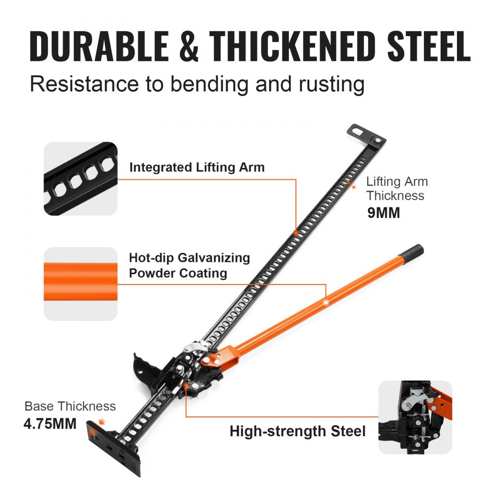 High Lift Farm Jack, 60" Utility Farm Jack, 7000 lbs Capacity Ratcheting Off Road Utility Jack, Heavy-Duty Farm Jack for Tractor, Truck, SUV, Bumper Lift, Orange