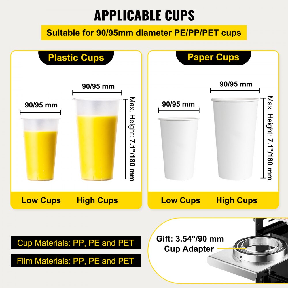 Semi-automatic Cup Sealing Machine, 300-500 Cup/h Tea Cup Sealer Machine, Black Boba Cup Sealer Machine, 90/95mm Cup Diameter Boba Cup Sealing Machine with Control Panel for Bubble Milk Tea