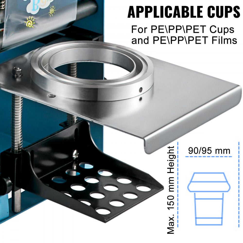 Manual Tea Cup Sealer Machine, 300-500 Cup/h Manual Boba Tea Sealer Machine, Blue Boba Tea Sealing Machine, 90/95mm Cup Diameter Cup Sealing Machine with Heating Technology for Bubble Milk Tea