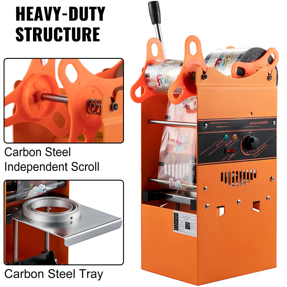 Manual Tea Cup Sealer Machine, 300-500 Cup/h Manual Boba Tea Sealer Machine, Orange, 90/95mm Cup Diameter Cup Sealing Machine with Heating Technology for Bubble Milk Tea