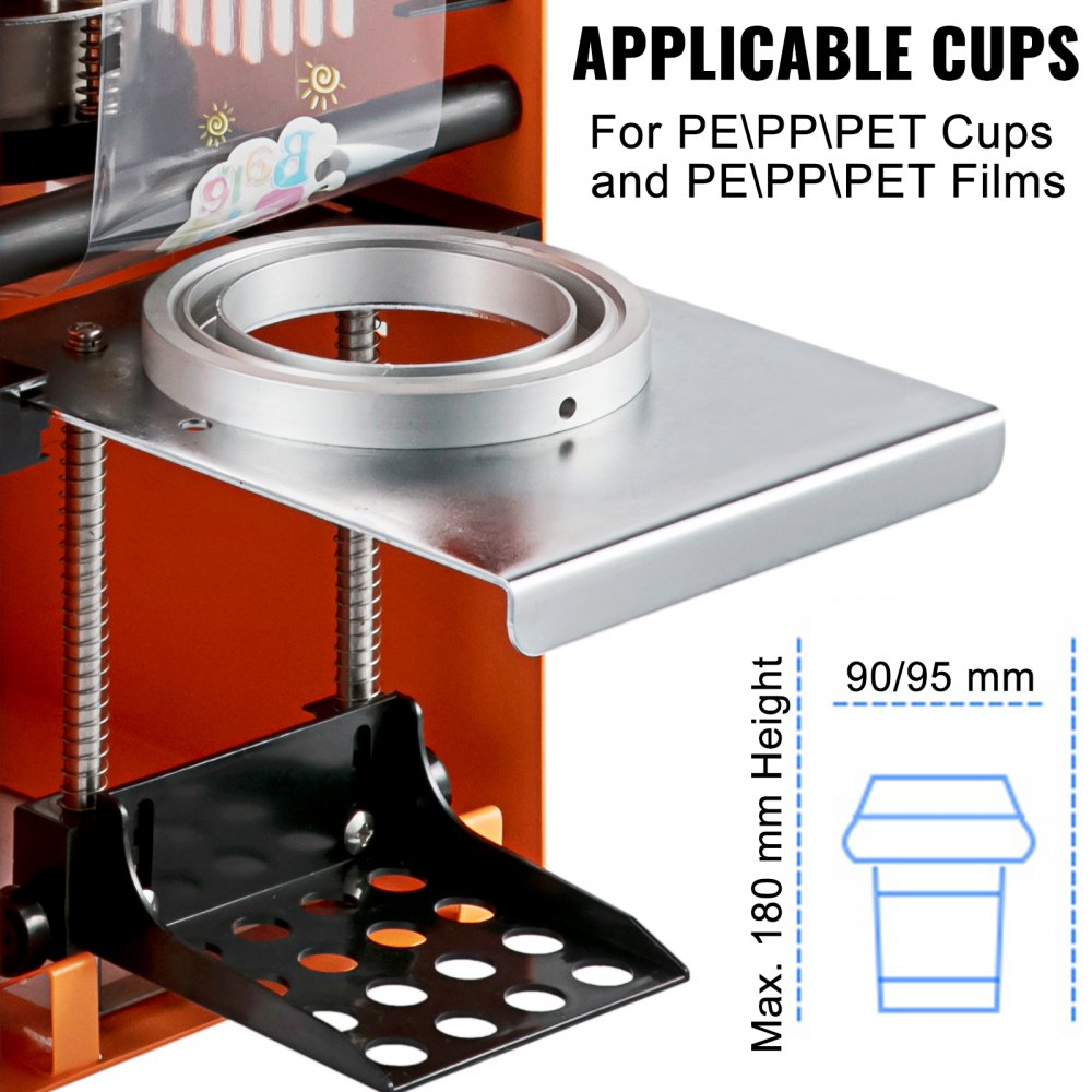 Manual Tea Cup Sealer Machine, 300-500 Cup/h Manual Boba Tea Sealer Machine, Orange, 90/95mm Cup Diameter Cup Sealing Machine with Heating Technology for Bubble Milk Tea