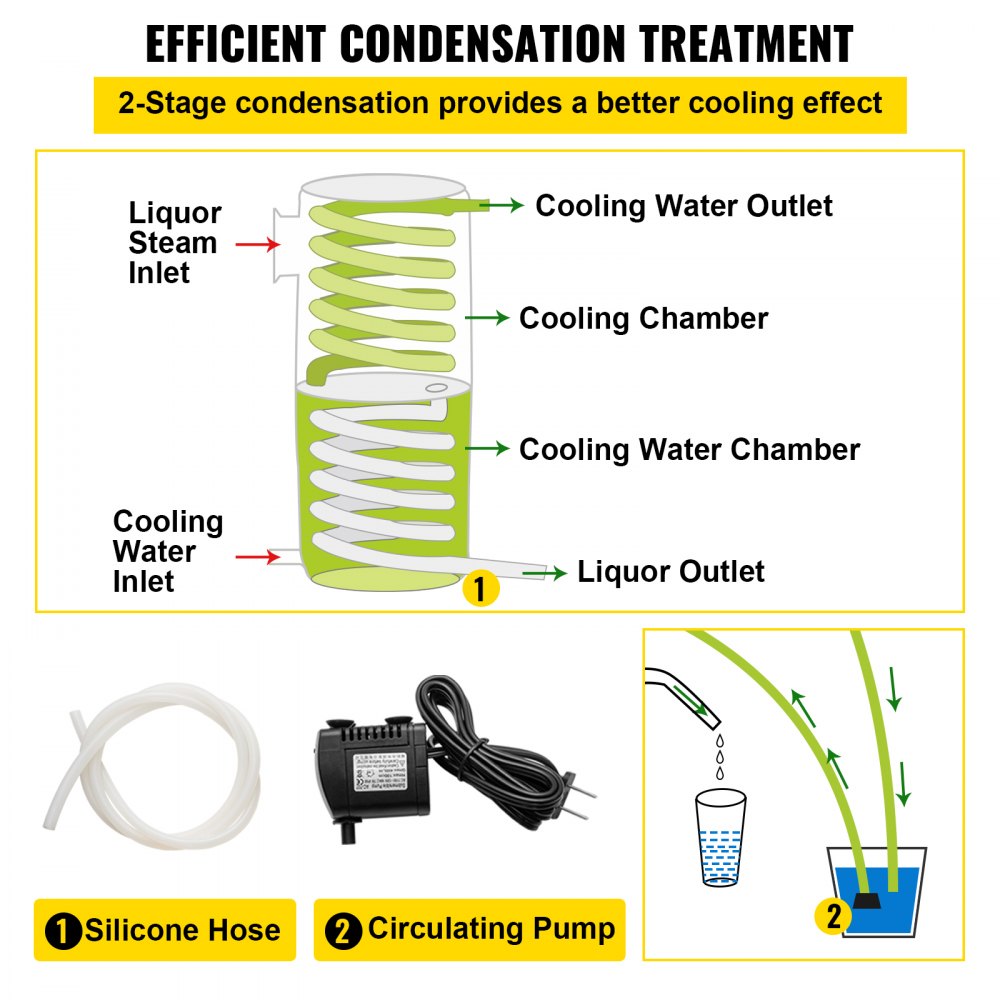 50L 13.2Gal Water Alcohol Distiller 304 Stainless Steel Alcohol Still Wine Making Boiler Home Kit with Thermometer for Whiskey Brandy Essential, Sliver