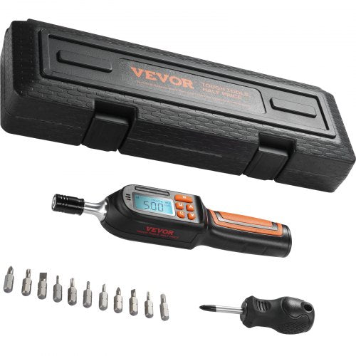 Digital torque screwdriver with LCD display and quick-release 1/4" drive for precise control.