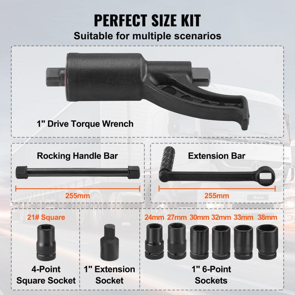 Torque Multiplier, 1 Inch Drive Lug Nut Wrench/Multiplier Heavy Duty Torque Multiplier Wrench Set, 1:64 6,800N.m Lug Nut Remover, Includes 8 Sockets (24-38mm) and Storage Case