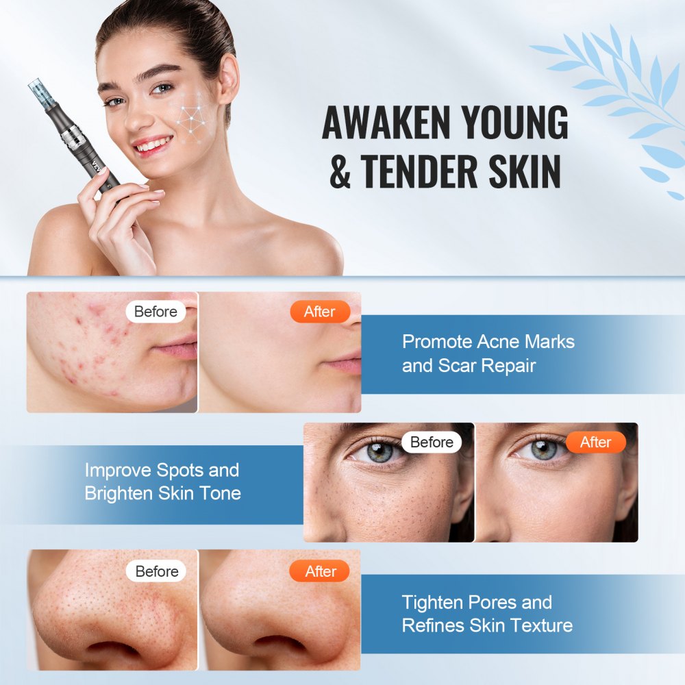 Professional Microneedling Pen 6-Speed Electric Beauty Pen with 20 Needles