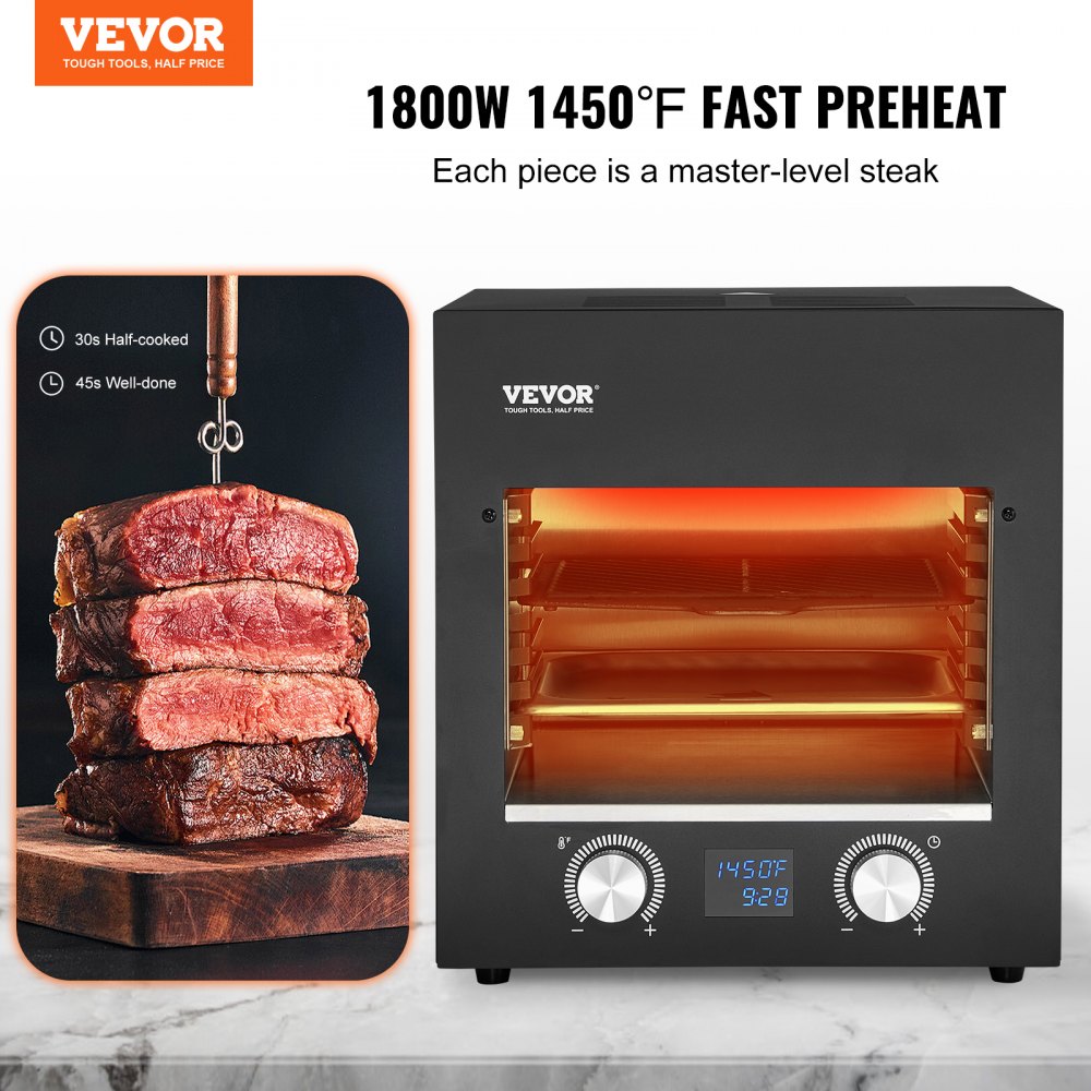 Electric Steak Grill 1800W Smokeless Infrared Broiler Stainless Steel Home
