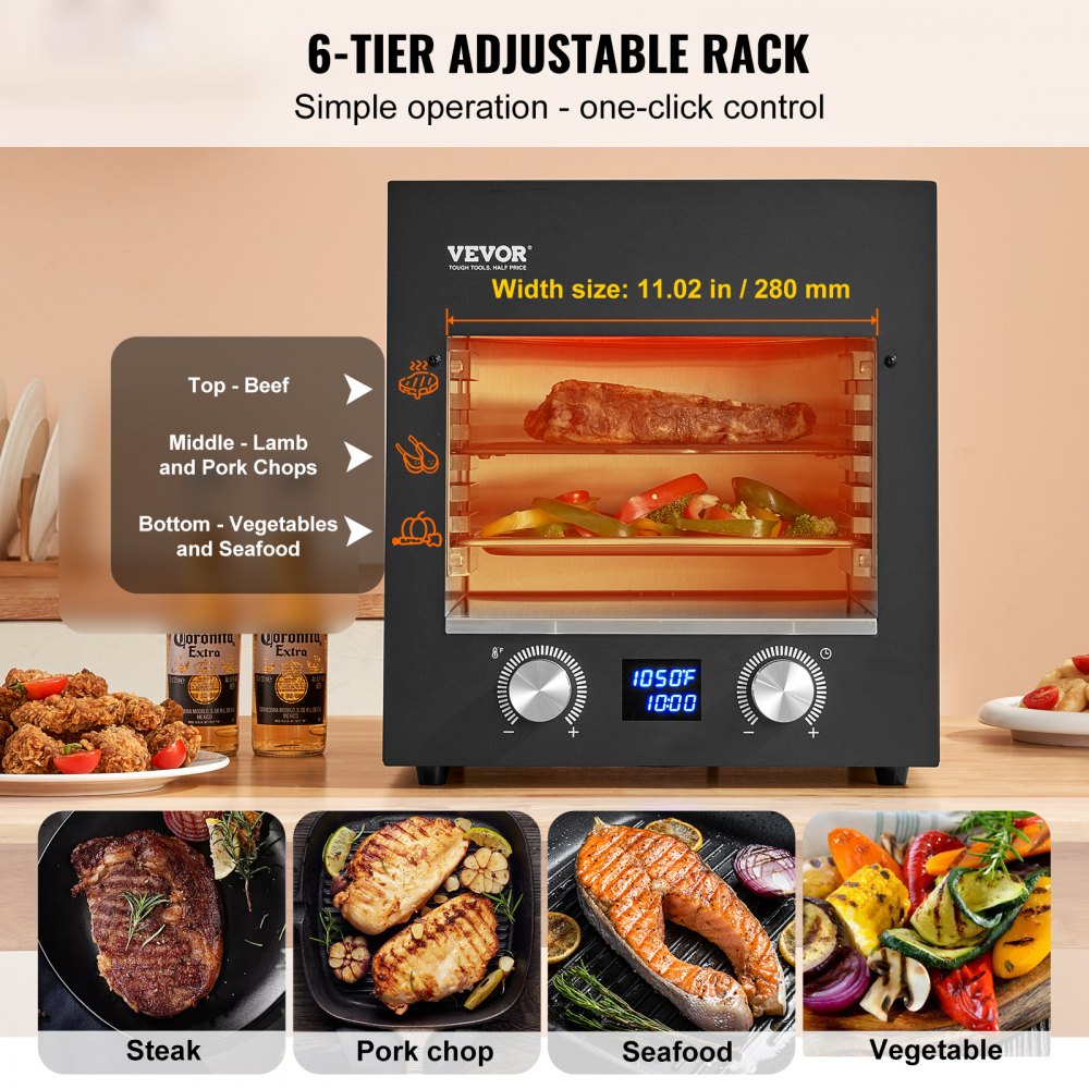 Electric Steak Grill 1800W Smokeless Infrared Broiler Stainless Steel Home