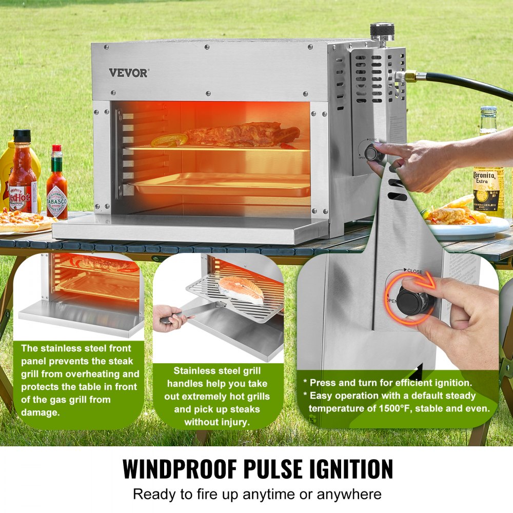 Propane Steak Grill 1500°F Portable Infrared Broiler for Outdoor Barbecue