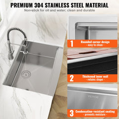 Farmhouse Kitchen Sink, 304 Stainless Steel Drop-In Sinks, Single Bowl Basin with Ledge & Accessories, Household Dishwasher Sinks for Workstation, Prep Kitchen, and Bar Sink, 36 inch