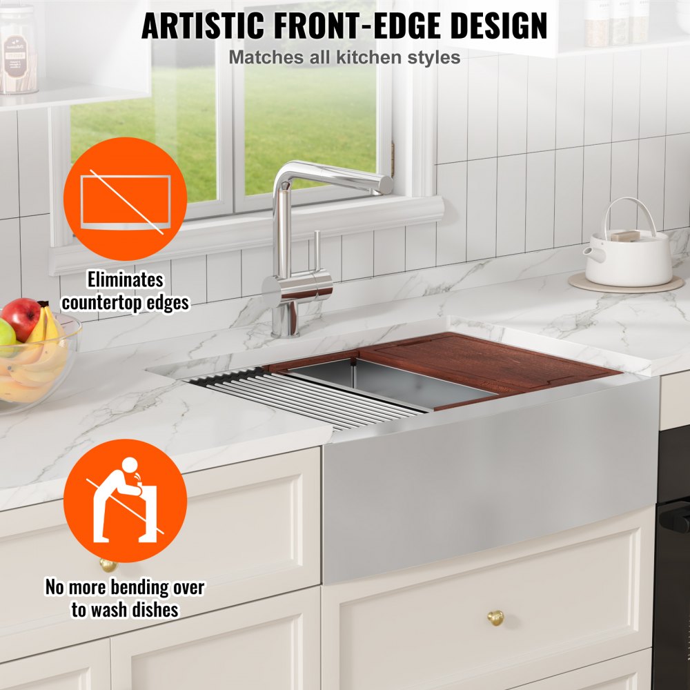 Farmhouse Kitchen Sink, 304 Stainless Steel Drop-In Sinks, Single Bowl Basin with Ledge & Accessories, Household Dishwasher Sinks for Workstation, Prep Kitchen, and Bar Sink, 36 inch