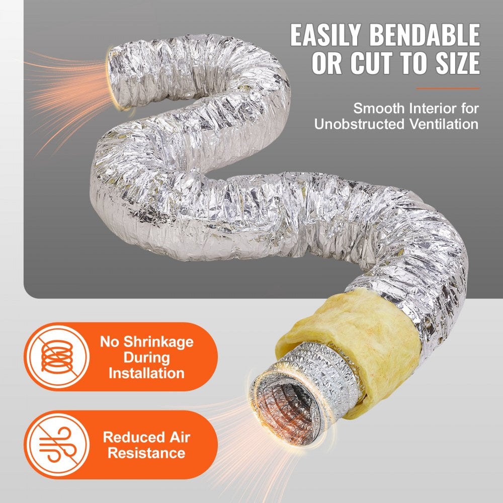 Bostome 6-inch insulated flexible dryer vent duct hose, 25 feet long, with durable construction.