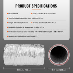 6-inch insulated flexible dryer vent duct, 25 feet long with R6.0 rating.