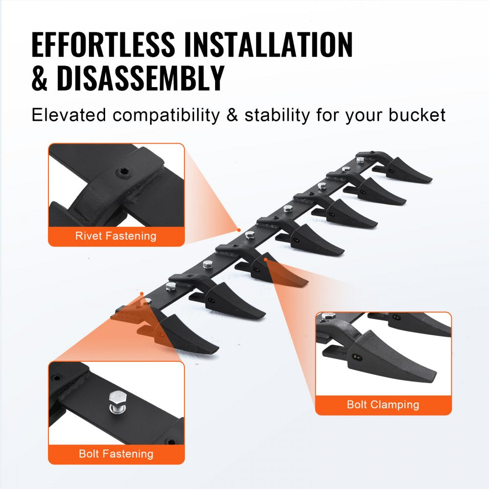 Bostome 60" heavy duty bucket tooth bar with 7 teeth and bolt-on design for loaders.